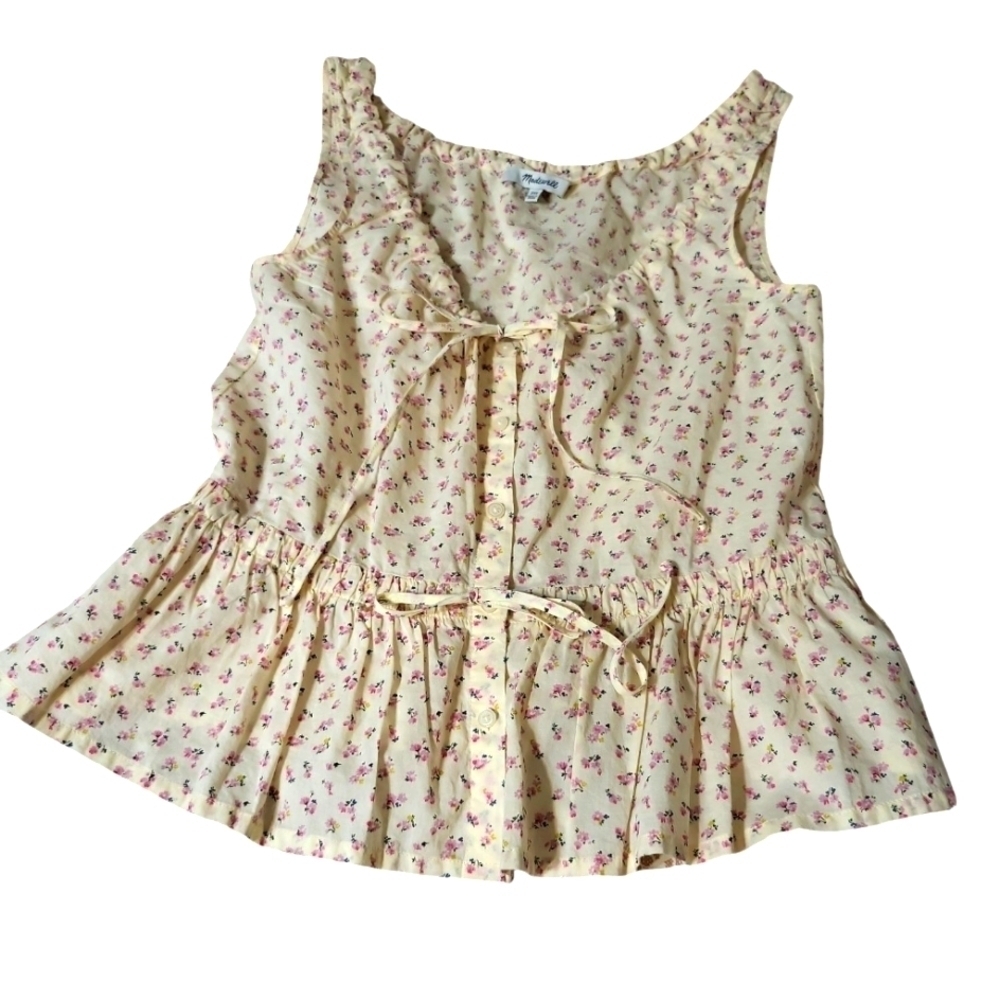 Madewell Drawstring Xxs Floral Sleeveless Blouse NWOT